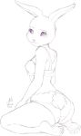  ale_vananice anthro beastars black_and_white bra butt clothed clothing domestic_rabbit female full-length_portrait haru_(beastars) hi_res kneeling lagomorph leporid lingerie looking_at_viewer mammal monochrome oryctolagus panties pinup portrait pose rabbit rear_view simple_background sketch soles solo underwear underwear_only white_background 