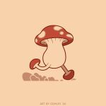  alt_text brown_background commentary dungeon_meshi dust dust_cloud english_commentary highres mushroom no_humans oomles running simple_background solo walking_mushroom_(dungeon_meshi) 