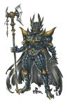  armor axe cape concept_art full_armor full_body garo_(series) garo_moonbow_traveler highres holding holding_axe holding_weapon horns keita_amemiya_(keitaamemiya01) kiba_(garo) kiba_dark_knight_side_story knight official_art pauldrons shoulder_armor skull solo tokusatsu weapon 