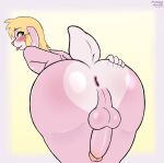 anthro anus ass_up azzie_(azziearts) azzy-art backsack balls big_butt blonde_hair blush blush_lines butt butt_grab digital_media_(artwork) erection fur genitals girly hair hand_on_butt hi_res humanoid_genitalia humanoid_penis lagomorph leporid long_hair male mammal nude penis pink_anus pink_body presenting presenting_anus presenting_hindquarters rabbit simple_background smile solo spread_anus spread_butt spreading tail tongue tongue_out