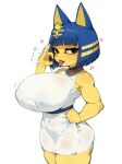 animal_crossing ankha_(animal_crossing) anthro big_breasts blue_hair bodily_fluids breasts clothing felid feline fellatio_gesture female gesture hair huge_breasts mammal navel nintendo nipple_outline saliva short_stack solo suggestive suggestive_gesture thick_thighs tight_clothing tongue tongue_out ttt_ia23 wide_hips