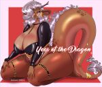 2024 5_fingers accessory alternate_species alternate_version_at_paywall anthro better_version_at_paywall big_breasts biped breasts chinese_zodiac dragon ear_piercing ear_ring english_text eyewear ezukapizumu female fingers furgonomics glasses horn huge_breasts jewelry kneeling nipple_outline piercing ring ring_piercing round_glasses seiza silver_(ezukapizumu) sitting slightly_chubby slightly_chubby_anthro slightly_chubby_female solo tail tail_accessory tail_jewelry tail_ring text thick_thighs tongue tongue_out year year_of_the_dragon
