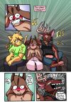 2:3 absurd_res anthro antlers black_nose blonde_hair blush blush_lines bottomwear bovid breasts brown_body brown_fur brown_nose capri_(deerkid) caprine cel_shading chest_tuft clenched_teeth clothed clothing cloven_hooves comic countershade_face countershade_torso countershading deer deerkid dialogue digital_media_(artwork) domestic_cat emanata english_text eyebrows feet felid feline felis female floppy_ears fur furniture goat group hair half-closed_eyes head_tuft hi_res hooves horizontal_pupils horn looking_at_another male mammal monotone_body monotone_fur mouth_closed multicolored_body multicolored_fur musical_note narrowed_eyes navel neck_ring on_sofa open_mouth pants pupils shaded sharp_teeth shirt sitting sofa speech_bubble t-shirt tail tan_body tan_fur teeth text topwear towel towel_only trio tuft two_tone_body two_tone_fur vest yellow_body yellow_fur