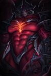 2023 aatrox_(lol) abs black_background digital_drawing_(artwork) digital_media_(artwork) glowing glowing_eyes hi_res kaysuoae league_of_legends male muscular muscular_male navel red_body riot_games simple_background solo standing
