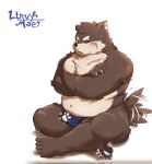 anthro asian_clothing belly blush canid canine canis clothed clothing domestic_dog east_asian_clothing erection erection_under_clothing eyebrows fundoshi fur grey_body grey_fur hi_res japanese_clothing lifewonders linvf1 male mammal moritaka musclegut navel nipples pawpads pecs scar solo tail tail_motion tailwag thick_eyebrows tokyo_afterschool_summoners underwear