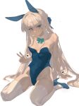  1girl animal_ears arm_support armpit_crease b_zhan_cm_yang bare_shoulders blonde_hair blue_archive blue_bow blue_bowtie blue_eyes blue_footwear blue_leotard blunt_bangs bow bowtie braid breasts covered_navel detached_collar fake_animal_ears full_body half_updo high_heels highleg highleg_leotard highres leotard long_hair looking_at_viewer open_mouth oversized_breast_cup playboy_bunny rabbit_ears sidelocks simple_background sitting solo strapless strapless_leotard thighhighs thighs toki_(blue_archive) toki_(bunny)_(blue_archive) very_long_hair wariza white_background white_thighhighs wrist_cuffs 