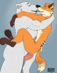 anal anthro bear bodily_fluids canid canine claws cum cum_drip dripping drooling duo embrace epic_games fennix_(fortnite) fortnite fox fur genital_fluids hi_res holding_up hug kissing lifting_up looking_at_another looking_at_partner making_out male male/male mammal orange_body orange_fur paws polar_bear polar_patroller saliva simple_background size_difference tail tongue ursine white_body white_fur yellow_eyes zeym