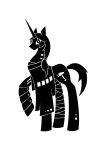 1_horn 2015 accessory alternate_species armor bandage bandaged_leg black_and_white clothed clothing cutie_mark cybernetics cyborg digital_drawing_(artwork) digital_media_(artwork) equid equine feral front_view full-length_portrait hair hair_accessory hair_tie hammer hasbro hi_res hooves horn horse long_horn looking_at_viewer machine male mammal mane metal monochrome my_little_pony partially_clothed partially_clothed_feral partially_clothed_male ponification pony ponytail portrait prick_ears pupils quadruped raised_hoof rivets robert_bumaro scp_foundation sharp_horn side_view silhouette simple_background solo standing straight_horn sunnyclockwork tail three-quarter_view tools unguligrade unicorn unicorn_horn white_background