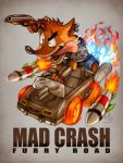  2019 activision anthro bodily_fluids car clothing crash_bandicoot crash_bandicoot_(series) driving drooling ear_piercing ear_ring english_text fire footwear fur gun holding_object holding_weapon mad_max male mammal marsupial missile open_mouth parody piercing ranged_weapon ry-spirit saliva sawed-off_shotgun shotgun signature solo text tongue tongue_out vehicle video_games weapon 