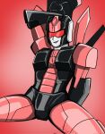  1girl azzertyimages black_panties highres humanoid_robot lunaclub panties pink_background robot robot_girl simple_background solo spread_legs thighs transformers underwear 