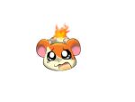 bodily_fluids burning butt butt_on_fire cricetid feral fifybear fire hamster hamtaro hamtaro_(series) hand_on_butt male mammal open_mouth pain rodent simple_background solo tears