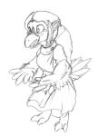 anthro avian beak biped bird black_and_white clothed clothing feathers female hair kitsune_youkai low_res medli monochrome nintendo simple_background solo the_legend_of_zelda white_background wind_waker