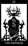 2015 4_horns 7_eyes antlers black_and_white black_border border card chain chained chair chest_eye crown deity demon demon_humanoid digital_drawing_(artwork) digital_media_(artwork) english_text floating_crown furniture grin headgear horn horned_humanoid humanoid king major_arcana male monochrome multi_eye multi_horn roman_numeral royalty scales scalie scp_foundation sharp_teeth silhouette simple_background smile solo sunnyclockwork tarot_card teeth text the_emperor_(tarot) the_scarlet_king_(scp) throne white_background white_text