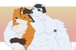 abs anthro bear blep canid canine donttouchmylasagna duo embrace epic_games fennix_(fortnite) fortnite fox fur hi_res holding_close hug looking_at_another looking_at_partner male male/male mammal muscular nude orange_body orange_fur polar_bear polar_patroller size_difference smile tongue tongue_out ursine white_body white_fur yellow_eyes