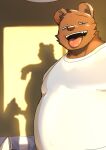 2024 anthro bear belly big_belly canid canine clothing duo hi_res kemono male mammal nico26b oral overweight overweight_male penis_shadow shirt solo_focus tongue tongue_out topwear