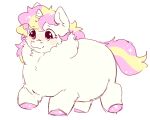 2023 blonde_mane blush colored_sketch digital_drawing_(artwork) digital_media_(artwork) eyebrows female_(lore) feral flat_colors fluffy_pony fluffy_pony_(species) full-length_portrait fur hooves lizzyhp mammal mane overweight overweight_feral pink_blush pink_hooves pink_mane pink_tail portrait sketch smile sparkle_(lizzyhp) sparkly_hooves sparkly_mane sparkly_tail tail two_tone_tail unguligrade walking white_body white_fur white_mane yellow_tail