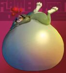 2020 anthro artist_name belly belly_expansion belly_inflation big_belly big_butt blush butt colored digital_media_(artwork) digital_painting_(artwork) disney ears_down expansion female flamboyantone grey_body grey_ears grey_tail hand_on_own_belly hand_on_stomach hyper hyper_belly immobile inflation inflation_fetish judy_hopps lagomorph leporid lying mammal on_front pivoted_ears purple_eyes rabbit red_background red_nose scut_tail shaded short_tail simple_background smile solo tail white_belly zootopia