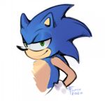 2020 anthro blue_body blue_ears closed_smile dated eulipotyphlan famir_(artist) green_eyes hedgehog hi_res looking_at_viewer male mammal mouth_closed narrowed_eyes sega signature simple_background smile solo sonic_the_hedgehog sonic_the_hedgehog_(series) tan_body tan_inner_ear white_background