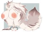 anthro big_breasts big_tail breasts canid canine curvy_figure female fox fur grey_background grey_body grey_fur hi_res huge_breasts huge_thighs hyper hyper_breasts hyper_thighs mammal nipples open_mouth simple_background skindentation small_head solo standing tail thick_thighs tiny_head vetarix voluptuous white_body white_fur wide_hips