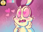 &lt;3 &lt;3_eyes 2018 8-bit-britt anthro black_body black_ears black_fur blush blush_lines bunnicula bunnicula_(series) chest_tuft digital_media_(artwork) fangs flustered fur hand_on_face hand_on_own_face hands_on_own_face lagomorph leporid long_ears looking_at_another male mammal multicolored_body multicolored_fur rabbit red_eyes red_sclera sharp_teeth solo standing teeth tongue tuft two_tone_body two_tone_fur vampire white_body white_chest_tuft white_fur white_nose white_tuft