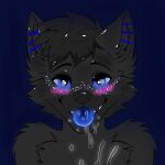 ambiguous_fluids black_body blue_eyes blue_markings blue_tongue blush canid canine ecofrost hi_res male mammal markings solo tongue