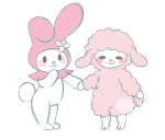  2018 anthro beady_eyes black_eyes blush bovid caprine domestic_rabbit domestic_sheep duo eyelashes eyes_closed female feral flower fur hand_holding happy hood lagomorph leporid looking_at_viewer mammal my_melody my_sweet_piano onegai_my_melody oryctolagus pink_body pink_fur pink_wool plant rabbit sanrio semi-anthro sheep sheepiescribblz simple_background smile standing white_background white_body white_fur wool_(disambiguation) wool_(fur) yellow_nose 
