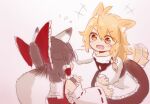  2girls animal_ear_fluff animal_ears apron black_vest blonde_hair bow braid brown_hair chest_sarashi detached_sleeves dog_ears dog_tail flying_sweatdrops fox_ears fox_tail frilled_bow frilled_hair_tubes frills hair_bow hair_tubes hakurei_reimu kirisame_marisa light_blush long_hair long_sleeves multiple_girls niangao_(8490593) no_headwear open_mouth red_bow ribbon-trimmed_sleeves ribbon_trim sarashi side_braid single_braid smile tail tail_wagging touhou vest white_bow yellow_eyes 