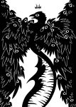 2015 ambiguous_gender avian beak bird black_and_white digital_drawing_(artwork) digital_media_(artwork) eyes_on_wings feather_tuft feathered_wings feathers feral flying halo head_turned hi_res monochrome multi_wing open_beak open_mouth silhouette simple_background solo spiked_halo spread_wings sunnyclockwork tuft welcome_to_night_vale white_background wings