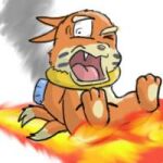 ambiguous_gender buizel burning butt butt_on_fire fifybear fire generation_4_pokemon hand_on_butt low_res multi_tail nintendo one_eye_closed open_mouth pain pokemon pokemon_(species) simple_background smoke solo tail thumbnail