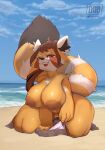 absurd_res ailurid anthro big_breasts black_inner_ear breasts brown_body brown_fur chest_tuft female fingers foxialewd fur genitals hair hi_res huge_breasts inner_ear_fluff mammal nipples pink_eyes pussy red_panda shoulder_tuft solo tail tuft white_body white_fur wide_hips