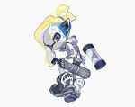  1boy bandaid bandaid_on_face blonde_hair closed_mouth crying full_body headphones holding holding_weapon hood hoodie ink_tank_(splatoon) inkling_boy inkling_player_character long_hair shoes simple_background solo spl8ya splat_brella_(splatoon) splatoon_(series) tears tentacle_hair umbrella weapon white_background 