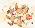  :3 :d ^_^ blush box brown_background candy checkerboard_cookie chocolate chocolate_bar closed_eyes closed_mouth cookie eevee food heart heart-shaped_box highres no_humans open_mouth pokemon pokemon_(creature) simple_background smile star_(symbol) u_u white_background zugvogel_0525 