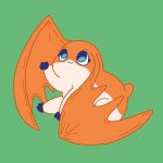  1:1 2019 ambiguous_gender blue_eyes digimon digimon_(species) eyebrows feral green_background hi_res orange_body patamon simple_background sitting smile soymilkoc wings 