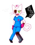 anthro blood bodily_fluids chibi clothing domestic_cat drnotafurry english_text exposed_flesh eye_patch eyewear felid feline felis female gloves gore green_eyes handwear hat headgear headwear mammal misha_the_nurse missing_eye missing_leg nurse nurse_clothing nurse_hat nurse_headwear prothesis radiograph simple_background solo text