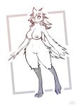 absurd_res anthro avian beak big_breasts bird breasts bubo_(genus) female genitals hair hi_res lodi_(artist) long_hair looking_at_viewer navel nipples nude owl pseudo_hair pussy restricted_palette sketch snowy_owl solo spots standing thick_thighs true_owl winged_arms wings