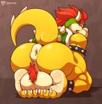3_toes absurd_res ankle_cuffs anklet anthro anus backsack balls big_balls big_butt big_muscles body_hair bowser butt butt_focus claws cuff_(restraint) curling_toes feet foot_fetish genitals hair hairy_balls hi_res horn itsdante jewelry kneeling koopa looking_at_viewer looking_back male mario_bros muscular muscular_anthro muscular_male nintendo nude presenting presenting_hindquarters puffy_anus rear_view red_eyes restraints scalie shell simple_background smile soles solo spikes toe_claws toes