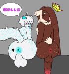 absurd_res anthro anus ass_to_ass backsack balls bangs big_balls big_butt big_penis bodily_fluids brown_body brown_fur butt chest_tuft cotton_tail cowlick crown digital_drawing_(artwork) digital_media_(artwork) duo english_text felid feline felis fur fur_markings genitals hair headgear hi_res huge_balls huge_butt huge_penis humanoid_genitalia kohi_(coffeez) kuri_(saskatoon_nu) lagomorph leopard leporid long_ears looking_at_viewer looking_back male male/male mammal markings multicolored_body multicolored_fur nude open_mouth pantherine penis perineum pixel_(artwork) rabbit rear_view saskatoon_nu simple_background smile snow_leopard steam sweat tail tattoo text tuft two_tone_body two_tone_fur white_body white_fur wide_hips