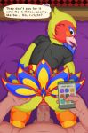  animal_crossing anthro anthro_penetrated avian balls beak beardofzeus bed bird bodily_fluids clothing digital_media_(artwork) duo english_text erection feathers female first_person_view furniture genital_fluids genitals hi_res human human_on_anthro human_penetrating human_penetrating_anthro interspecies looking_at_viewer male male/female male_penetrating male_pov mammal nintendo open_mouth penetration penis phoebe_(animal_crossing) pussy sex text tongue vaginal vaginal_penetration video_games 