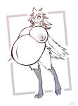 absurd_res anthro avian beak belly big_belly big_breasts bird breasts bubo_(genus) female genitals hair hi_res huge_breasts hyper hyper_breasts hyper_pregnancy lodi_(artist) long_hair looking_at_viewer navel nipples nude owl pregnant pseudo_hair restricted_palette sketch snowy_owl solo spots standing thick_thighs true_owl winged_arms wings