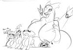 anthro big_breasts black_text breasts butt dialogue female generation_3_pokemon generation_4_pokemon group harriett_(latiar) harry_(latiar) latiar latias legendary_pokemon male nintendo open_mouth pokemon pokemon_(species) shaymin sketch text tongue uxie