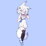  1girl animal_ears cross_(vgne4542) fox_ears fox_tail highres phase_connect purple_eyes ribbon short_hair solo tail tenma_maemi white_hair 