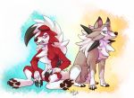  2016 black_claws black_pawpads blue_eyes brown_body brown_fur canid canine claws dragonasis eyebrows feral fur long_claws lycanroc mammal midday_lycanroc midnight_lycanroc nintendo pawpads pok&eacute;mon pok&eacute;mon_(species) red_body red_eyes red_fur sharp_teeth signature sitting smile spikes teeth toe_claws tuft video_games white_body white_fur 