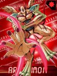  arkadimon_adult digimon digimon_(creature) energy horns looking_at_viewer lowres monster muscular muscular_male official_art open_hand red_eyes wings 