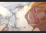 1boy 1girl armpit_crease arms_at_sides azur_lane bath bathing bathtub blonde_hair blush breasts cleavage cleveland_(azur_lane) closed_eyes collarbone commentary_request completely_nude fingering leaning_on_person long_hair medium_breasts mixed-sex_bathing moaning navel nose_blush nude open_mouth partial_commentary partially_submerged ripples shared_bathing spread_legs water yuki_shizuku 