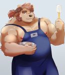  2020 anthro apron brown_body brown_fur clothing cooking fur hi_res humanoid_hands kemono launcher_r male mammal moobs nipples overweight overweight_male simple_background solo ursid 