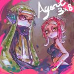  2girls agent_3_(splatoon) agent_8_(splatoon) black_cape breasts cape character_name chinese_commentary closed_mouth crop_top green_hair headgear high-visibility_vest highres inkling inkling_girl inkling_player_character long_hair medium_breasts medium_hair multiple_girls octoling octoling_girl octoling_player_character parted_lips pink_eyes red_hair splatoon_(series) splatoon_2 splatoon_2:_octo_expansion suction_cups tentacle_hair thenintlichen96 very_long_hair vest yellow_eyes zipper 