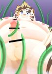  2020 anthro balls belly blue_eyes erection felid fur genitals hi_res hisashiyo_0705 kemono licho_(tas) male mammal moobs navel nipples overweight overweight_male pantherine penis solo tentacles tiger tokyo_afterschool_summoners video_games white_body white_fur 