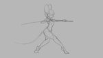  16:9 2020 anthro breasts female fur grey_background hair hair_over_eyes holding_object katana mammal melee_weapon monochrome mouse murid murine nipples nude rodent simple_background small_breasts solo sword watsup weapon widescreen 