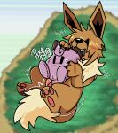 andromorph animal_genitalia animal_pussy blush blush_lines bodily_fluids canine_genitalia canine_pussy clefable clefairy_plushie colored dirt drooling eevee feral generation_1_pokemon genital_fluids genitals grass_background hi_res humping intersex munchkin_(jackrabbit) nintendo nonbinary_(lore) pawpads paws pikadyto plushie plushophilia pokemon pokemon_(species) pussy saliva shaded solo trans_(lore) trans_man_(lore) vaginal_fluids