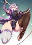  1girl belt breasts brown_legwear bulge cosplay covered_mouth detached_sleeves erection erection_under_clothes fighting_stance fishnet_legwear fishnets futanari hair_over_one_eye hand_wraps heart heart-shaped_pupils highres holding holding_sword holding_weapon japanese_clothes jumping large_breasts lavender_hair leotard_under_clothes mechanical_arm mismatched_legwear ninja ninjatou prosthesis prosthetic_arm qian_er_liang_(virtual_youtuber) rope ryuusei_(mark_ii) sandals sekiro sekiro:_shadows_die_twice sekiro_(cosplay) short_sword shuriken shuriken_hair_ornament single_detached_sleeve solo sword symbol-shaped_pupils thick_thighs thighhighs thighs toes updo virtual_youtuber weapon white_legwear 